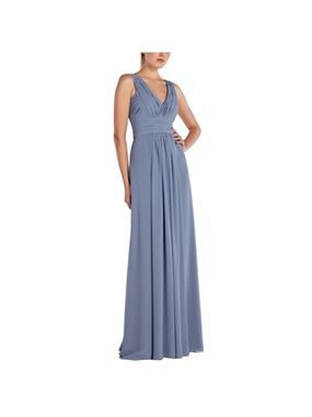 Monique Lhuillier Gown Maxi Dress Pleated Grecian Bridesmaid Wedding Blue 8 NWT